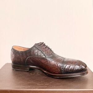 Gucci Exotic Caiman Crocodile Derby Shoes Brown Cap Toe Italy 6.5 New